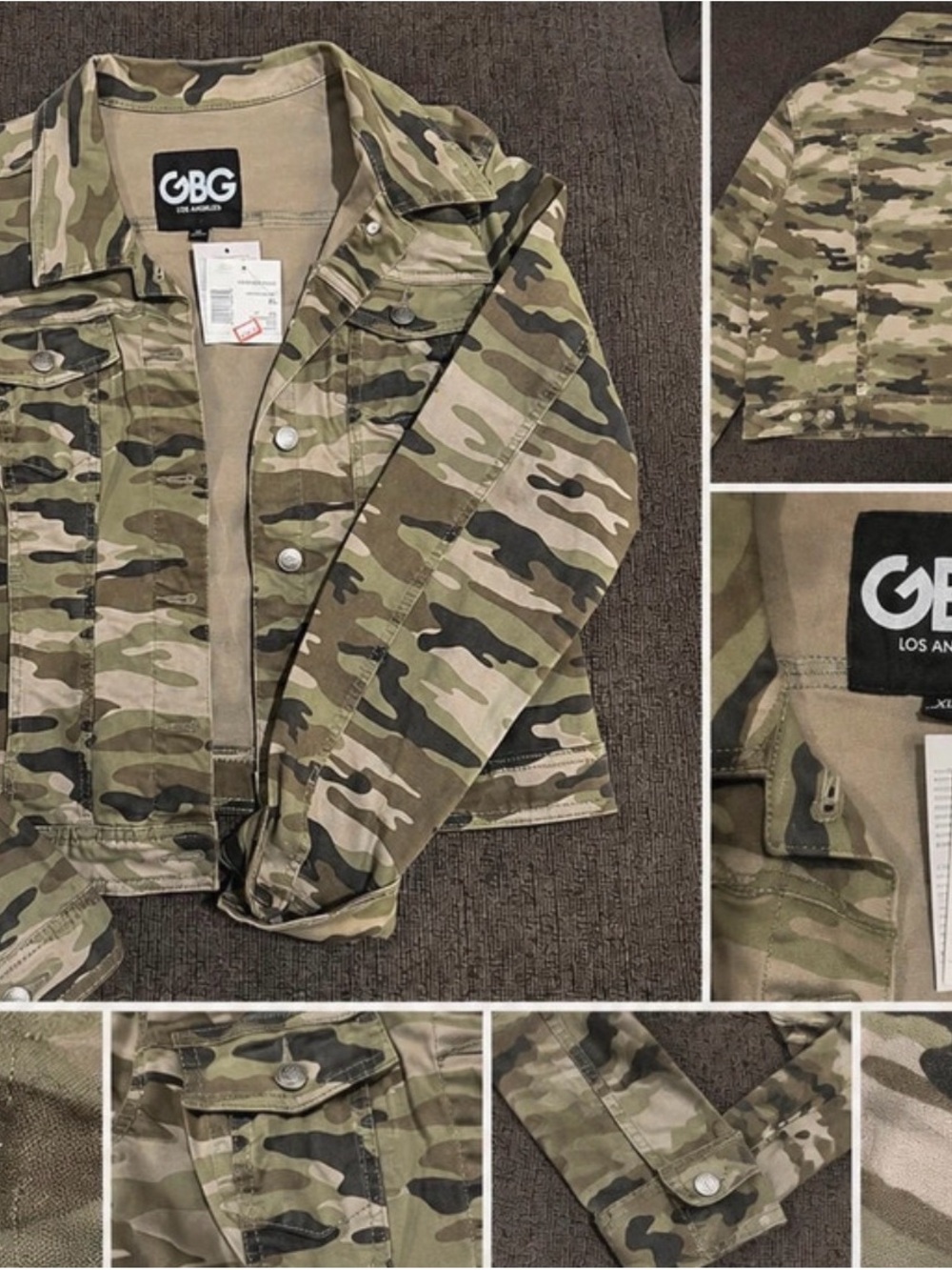 GBG Los Angeles Woman’s Camo Jean Jacket in Green and Tan